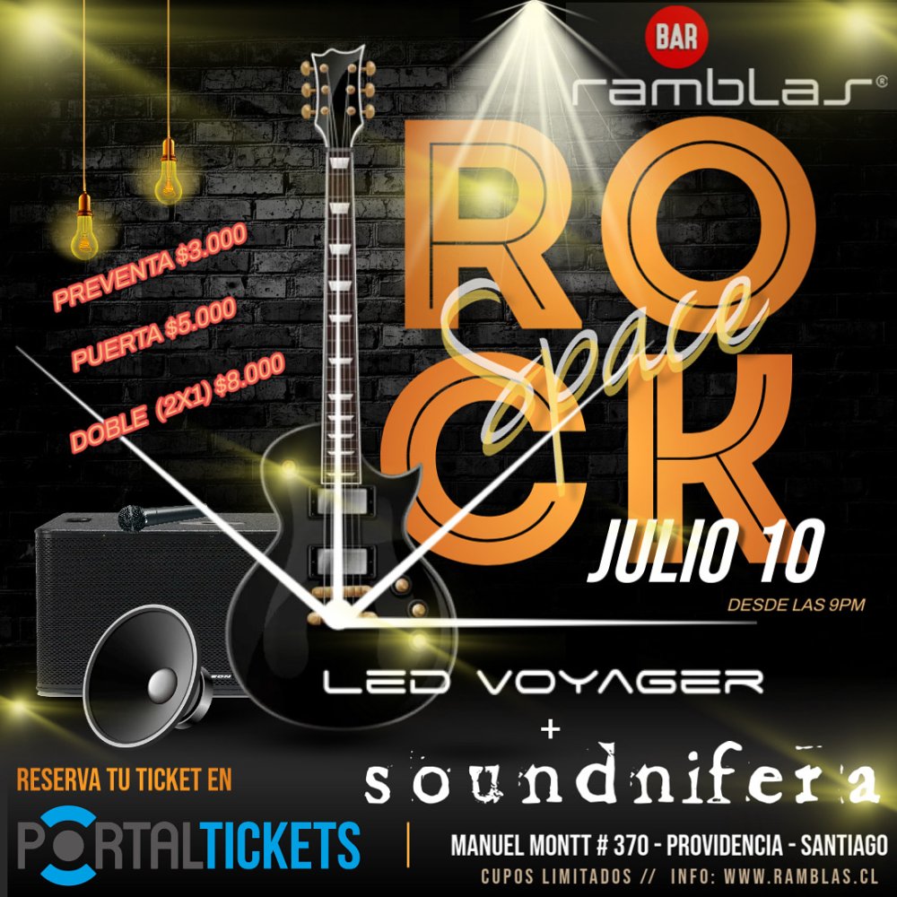 Flyer Evento LED VOYAGER + SOUNDNIFERA EN RAMBLAS