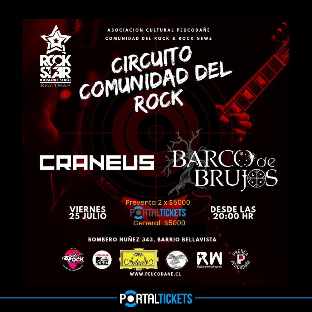 Flyer CIRCUITO COMUNIDAD DEL ROCK: CRANEUS + BARCO DE BRUJOS EN ROCKSTAR
