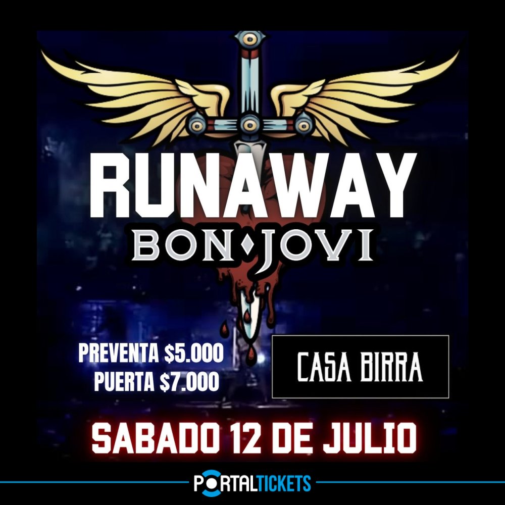 Flyer RUNAWAY: TRIBUTO A BON JOVI EN CASA BIRRA, TEMUCO