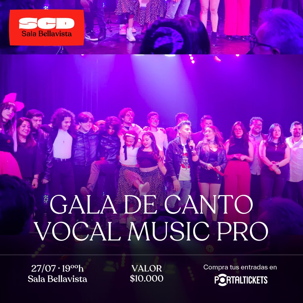 Flyer GALA DE CANTO VOCAL MUSIC PRO EN SALA SCD BELLAVISTA