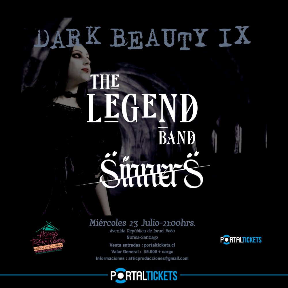 Flyer Evento DARK BEAUTY IX: THE LEGEND BAND + SINNERS EN HOUSE ROCK & BLUES