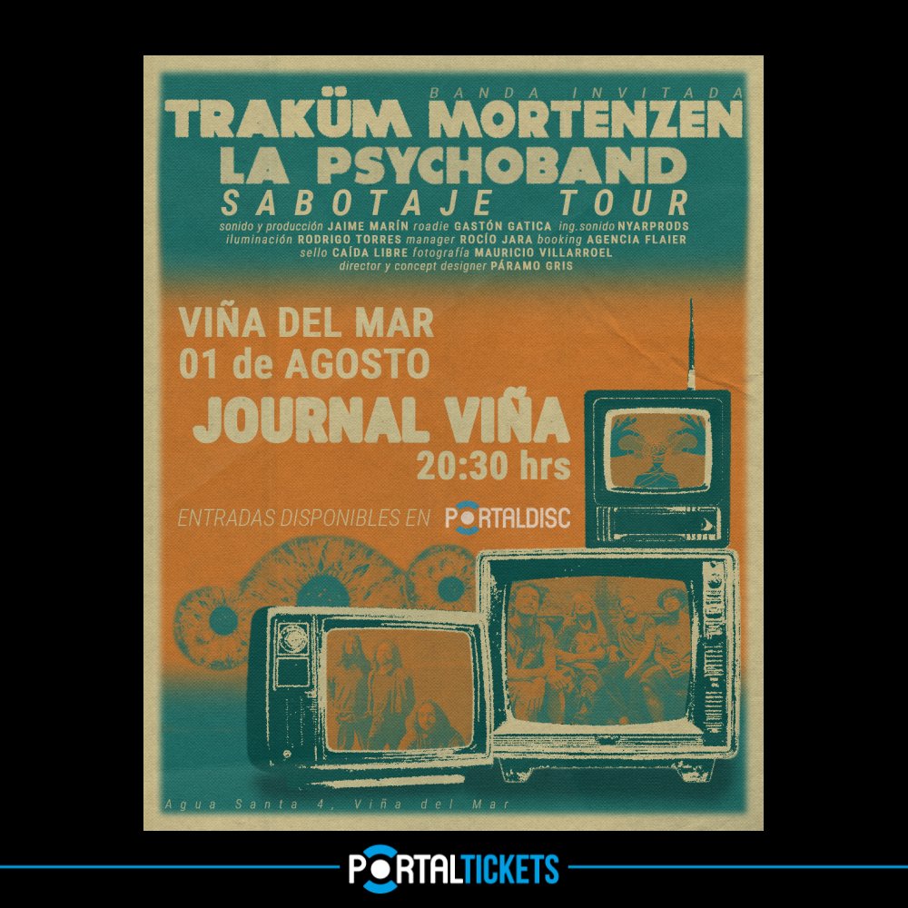 Flyer TRAKÜM + LA PSYCHOBAND + MORTENZEN EN JOURNAL, VIÑA DEL MAR