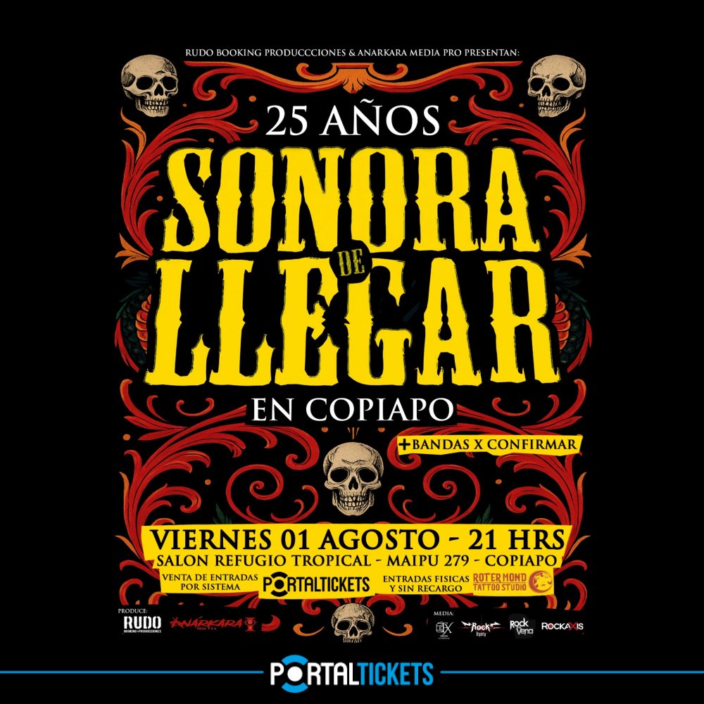 Flyer Evento SONORA DE LLEGAR 25 AÑOS EN COPIAPÓ