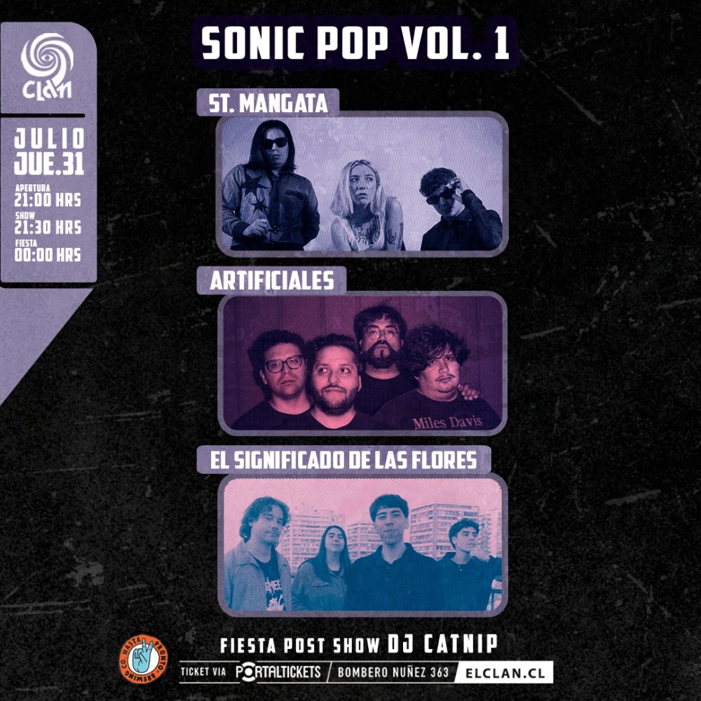 Flyer CLAN PRESENTA: SONIC POP VOL. 1 + FIESTA POST SHOW DJ CATNIP