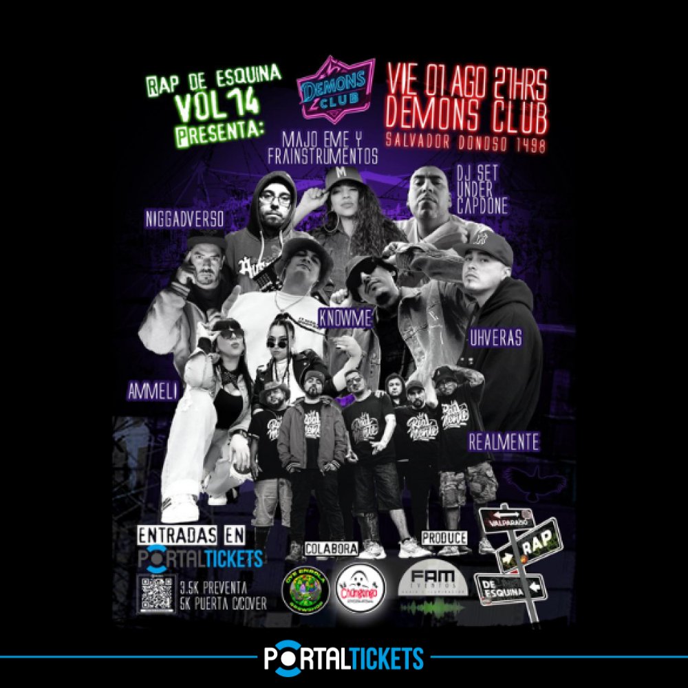 Flyer Evento RAP DE ESQUINA VOL 14 EN DEMONS CLUB, VALPARAÍSO