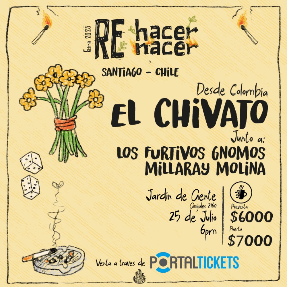 Flyer EL CHIVATO (DE COLOMBIA) EN JARDÍN DE GENTE +  MILLARAY MOLINA + LOS FURTIVOS GNOMOS