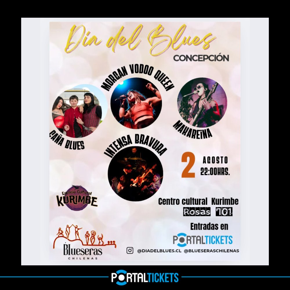 Flyer Evento DÍA DEL BLUES X BLUESERAS CHILENAS EN KURIMBE, CONCEPCIÓN
