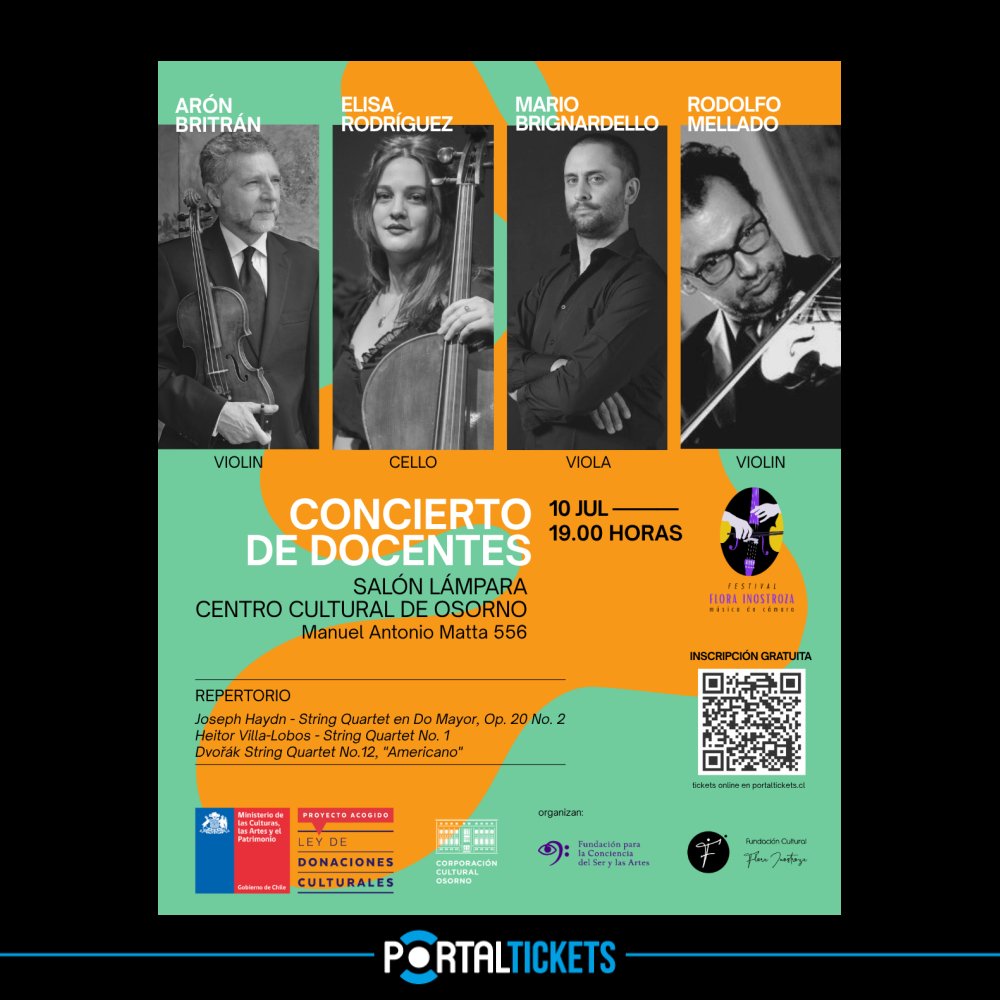 Flyer CONCIERTO CUARTETO DE DOCENTES FESTIVAL FLORA INOSTROZA EN CENTRO CULTURAL DE OSORNO