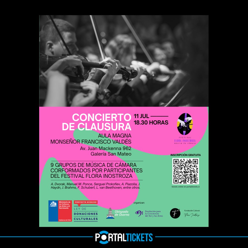 Flyer CONCIERTO DE CLAUSURA FESTIVAL FLORA INOSTROZA EN AULA MAGNA MONSEÑOR FRANCISCO VALDÉS, OSORNO