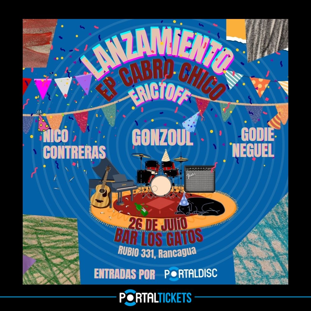 Flyer ERICTOFF: LANZAMIENTO EP CABRO CHICO EN BAR LOS GATOS, RANCAGUA