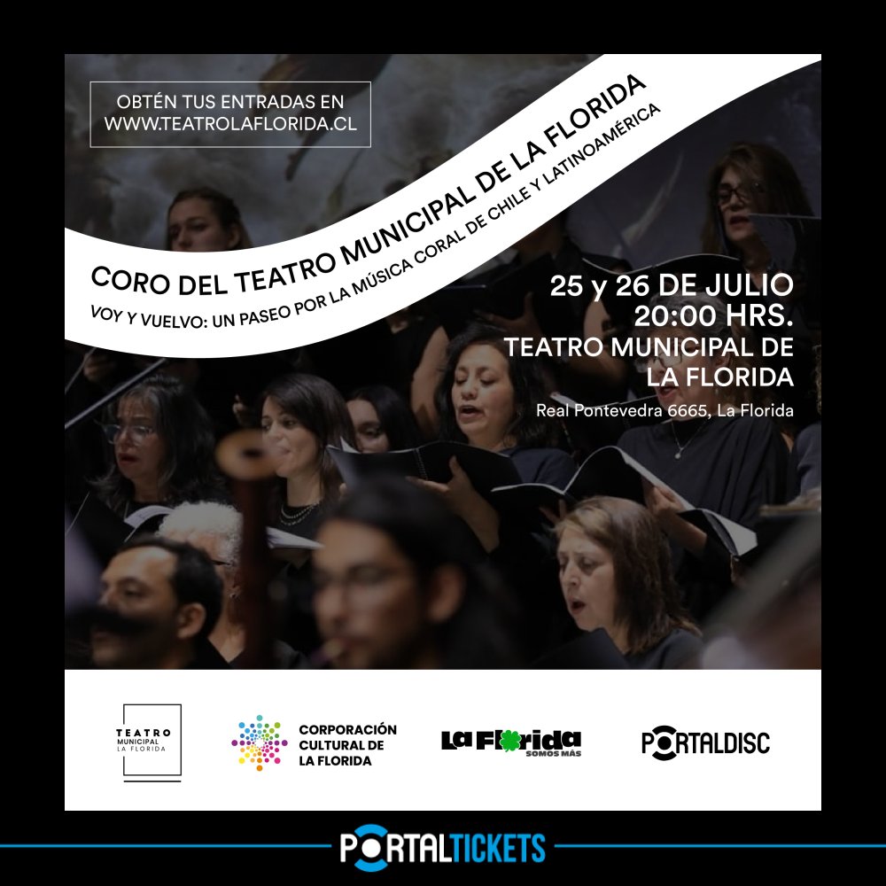 Flyer VOY Y VUELVO: UN PASEO POR LA MÚSICA CORAL DE CHILE Y LATINOAMÉRICA EN TEATRO MUNICIPAL DE LA FLORIDA