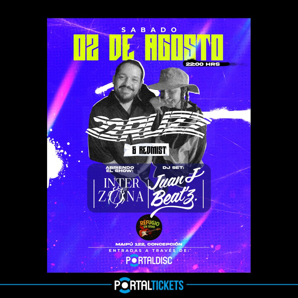 Flyer Evento 22RUZZ + REDMIST + JUAN J BEATZ + INTERZONA, CONCEPCIÓN
