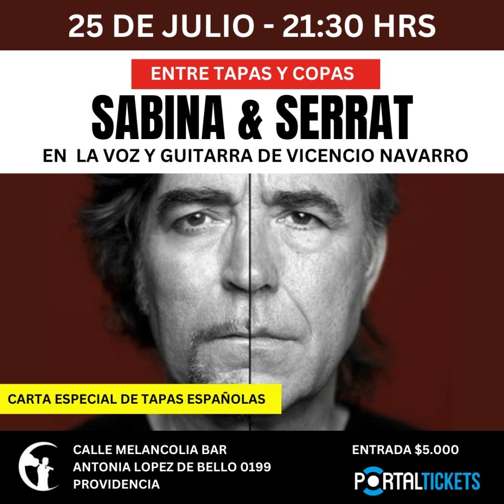 Flyer SABINA & SERRAT ENTRE TAPAS Y COPAS CON VICENCIO NAVARRO EN CALLE MELANCOLÍA BAR