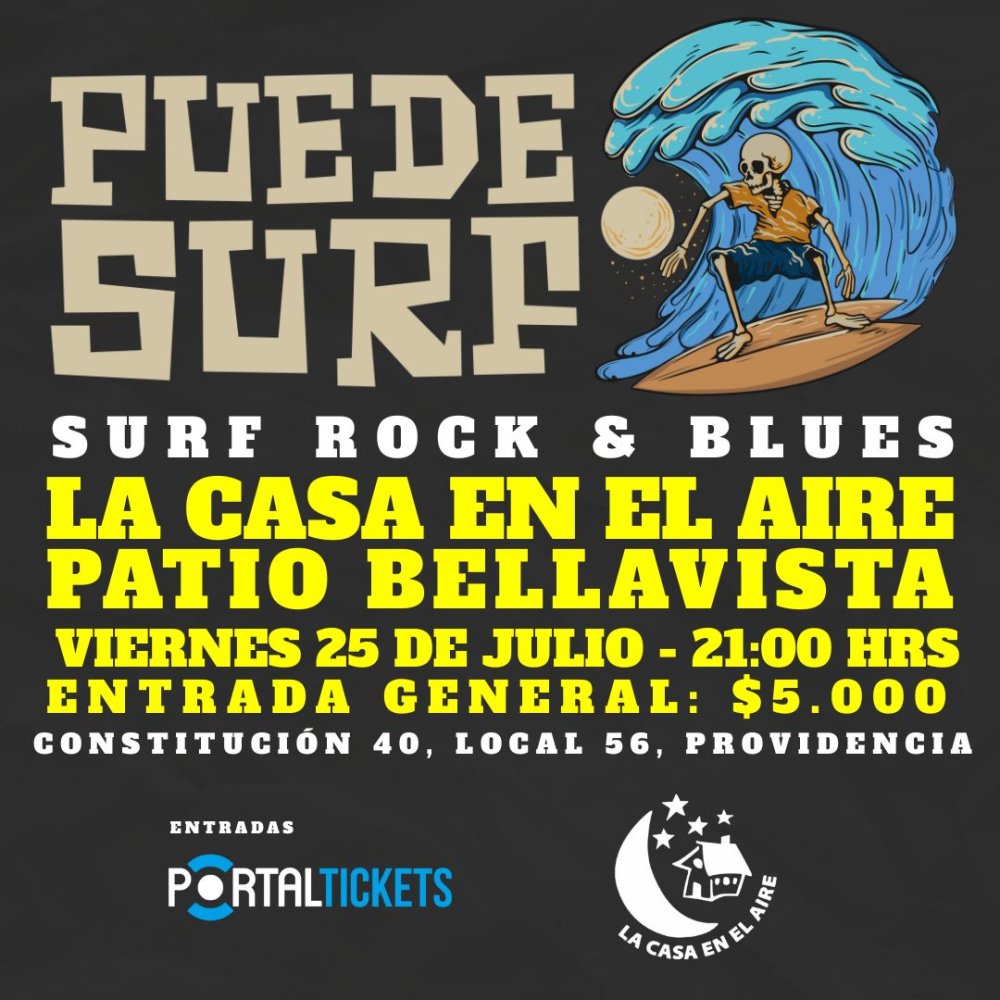 Flyer PUEDE SURF EN VIVO EN LA CASA EN EL AIRE