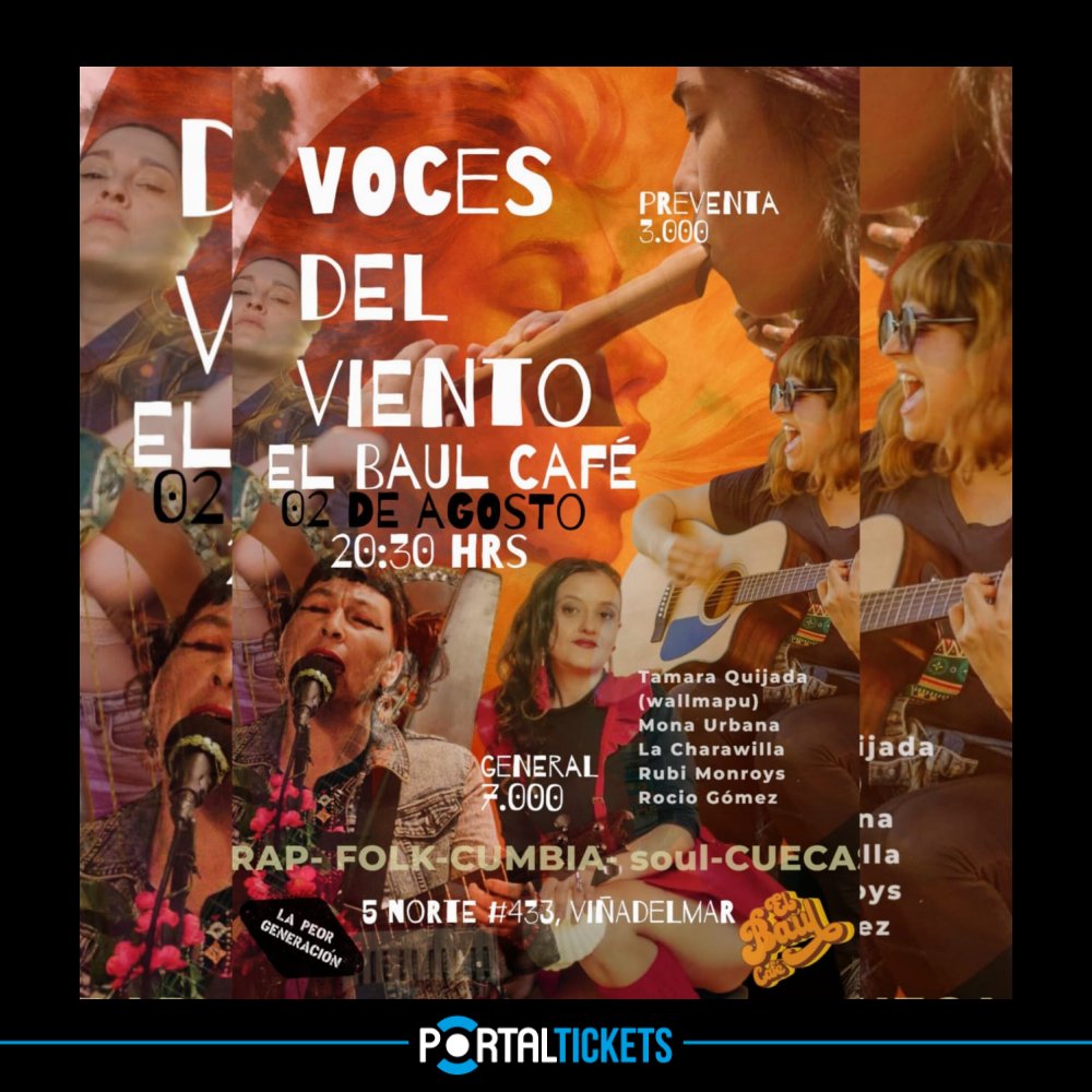 Flyer Evento VOCES DEL VIENTO EN BAÚL CAFÉ, VIÑA DEL MAR
