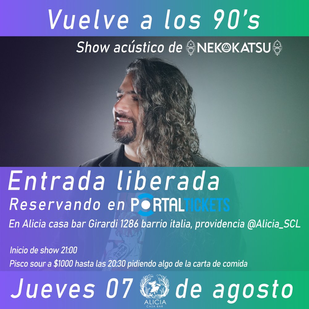 Flyer VUELVE A LOS 90'S CON NEKOKATSU EN ALICIA CASA BAR