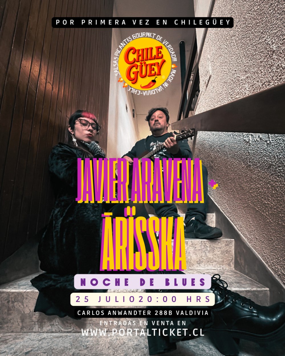 Flyer NOCHE DE BLUES Y FOLK EN CHILEGUEY, VALDIVIA