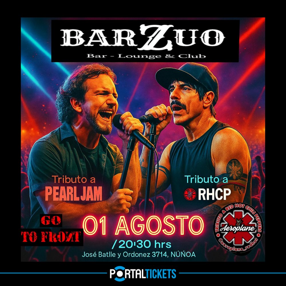Flyer Evento AEROPLANE + GO TO FRONT: TRIBUTO A RED HOT CHILI PEPPERS Y PEARL JAM EN BARZUO