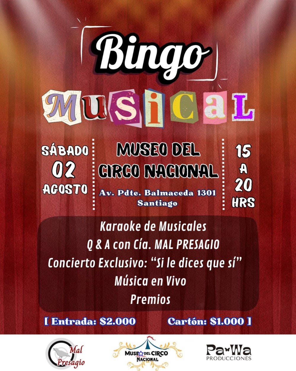 Flyer Evento BINGO MUSICAL EN MUSEO DEL CIRCO