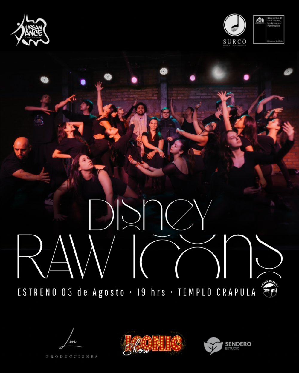Flyer Evento DISNEY RAW ICONS EN TEMPLO CRÁPULA, CONCEPCIÓN