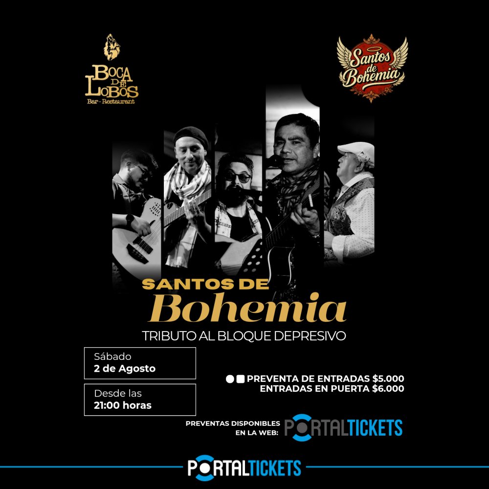 Flyer Evento SANTOS DE BOHEMIA EN BOCA DE LOBOS, TEMUCO