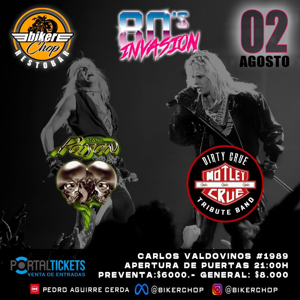 Flyer Evento 80S INVASION: TRIBUTO A POISON + MOTLEY CRUE EN BIKER CHOP