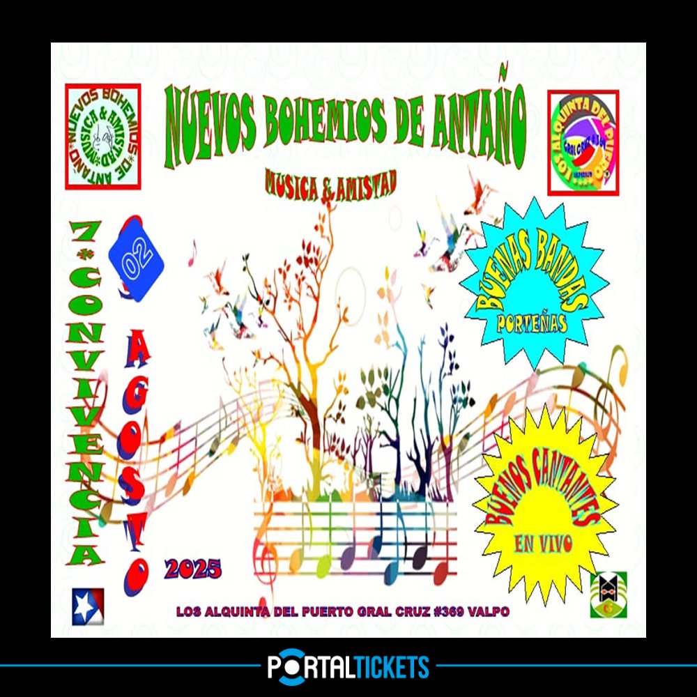 Flyer Evento LOS NUEVOS BOHEMIOS EN LOS ALQUINTA DEL PUERTO, VALPARAÍSO