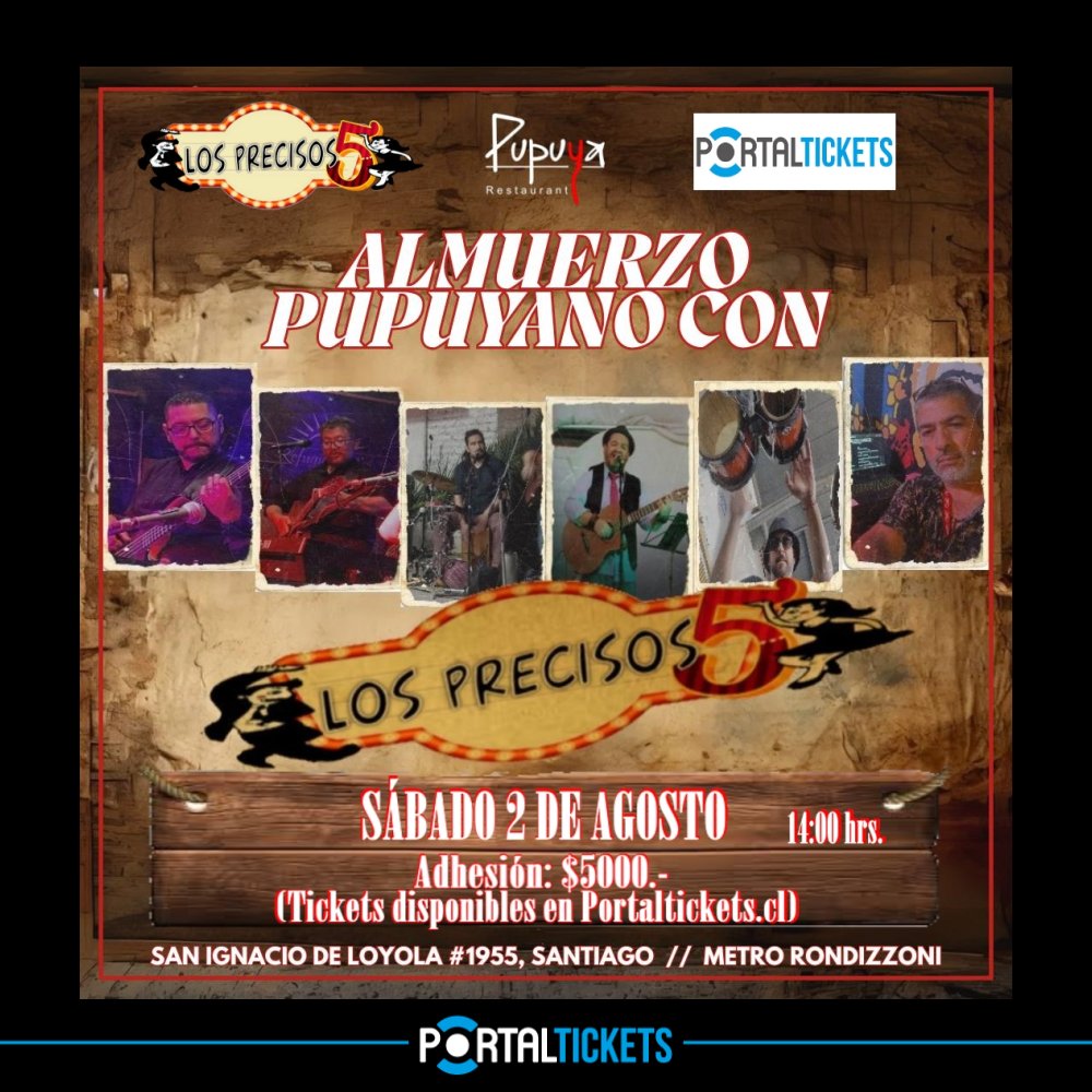 Flyer Evento ALMUERZO CON LOS PRECISOS 5 EN PUPUYA RESTAURANT