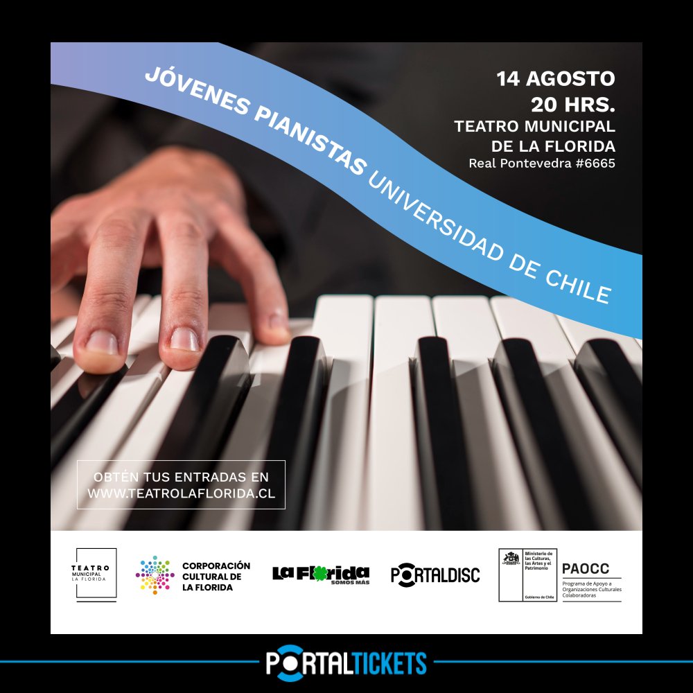 Flyer JÓVENES PIANISTAS: 14 DE AGOSTO EN TEATRO MUNICIPAL DE LA FLORIDA