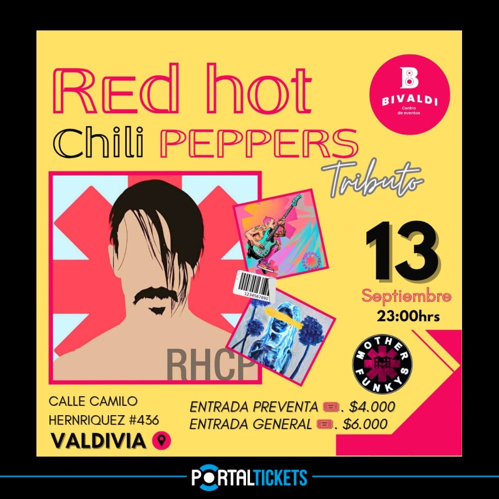 Flyer TRIBUTO A RED HOT CHILI PEPPERS EN BIVALDI, VALDIVIA