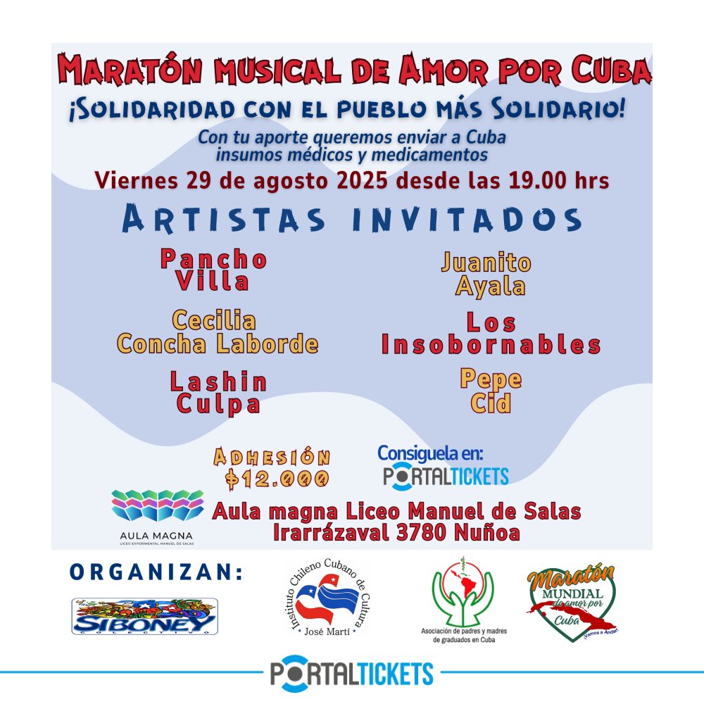 Flyer MARATÓN MUSICAL DE AMOR POR CUBA EN LICEO MANUEL DE SALAS