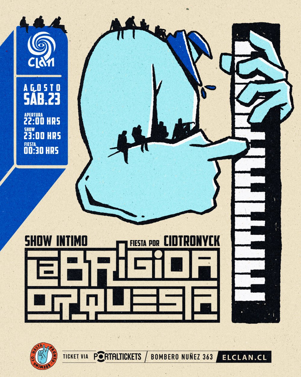 Flyer CLAN PRESENTA: LA BRÍGIDA ORQUESTA + FIESTA DJ CIDTRONYCK - 23 AGOSTO