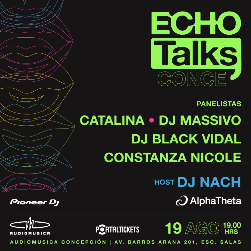 Flyer ECHO TALKS CONCE EN AUDIOMUSICA, CONCEPCIÓN