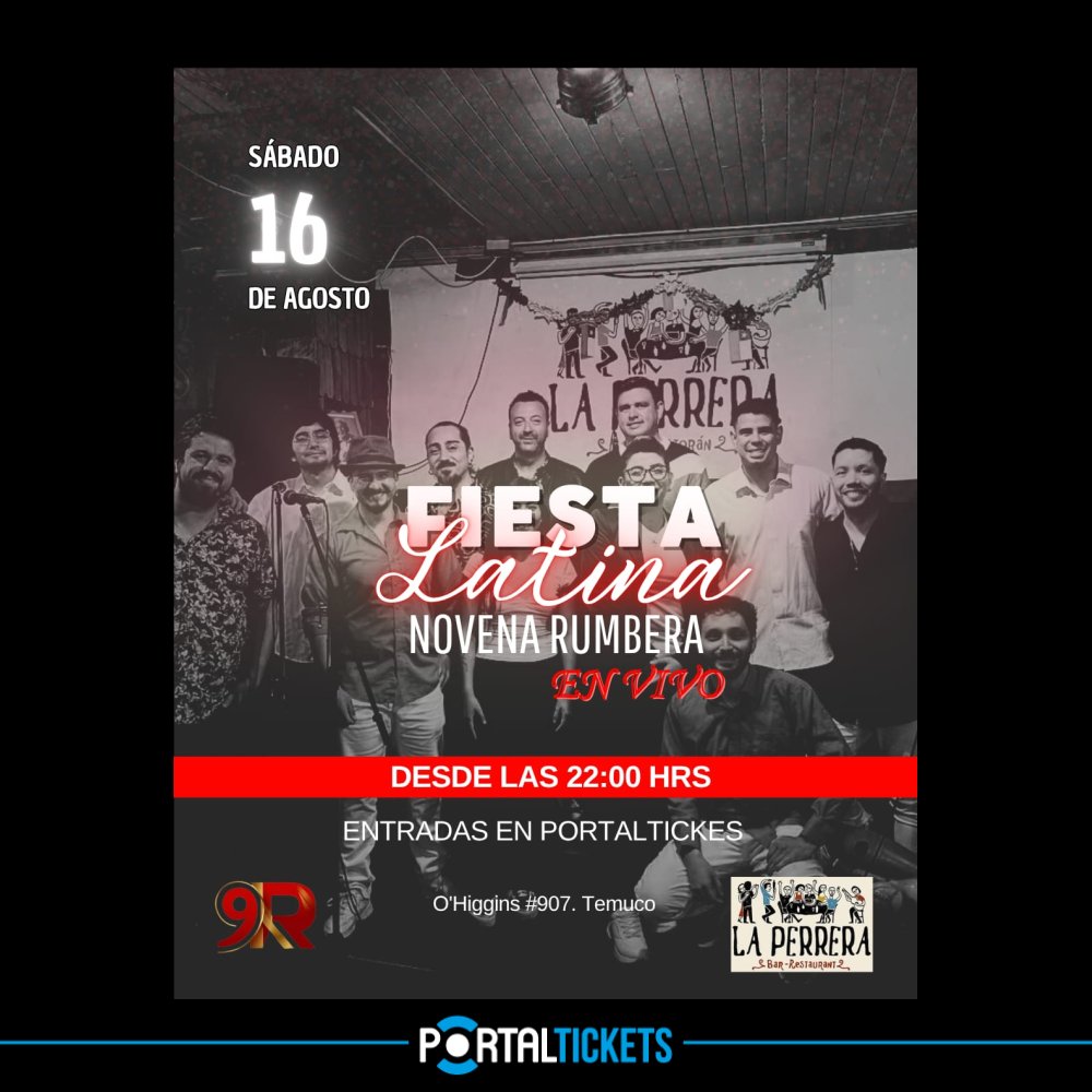 Flyer FIESTA LATINA EN LA PERRERA, TEMUCO