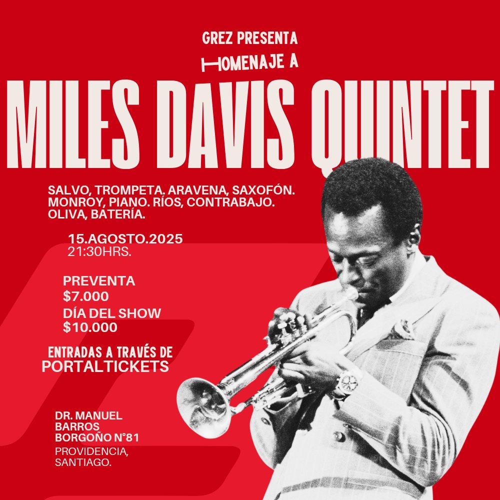 Flyer HOMENAJE A MILES DAVIS QUINTET EN GREZ RESTAURANTE