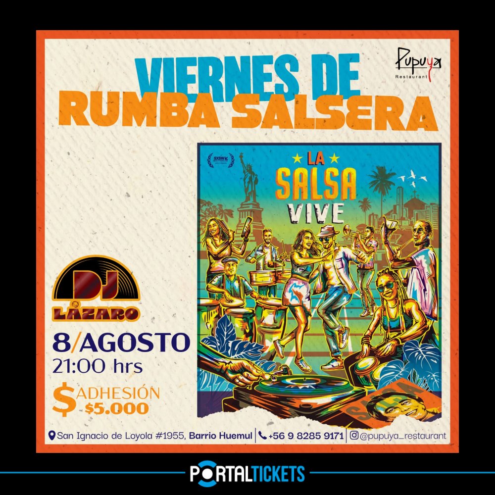 Flyer Evento SALSA CON DJ LÁZARO EN PUPUYA RESTAURANT