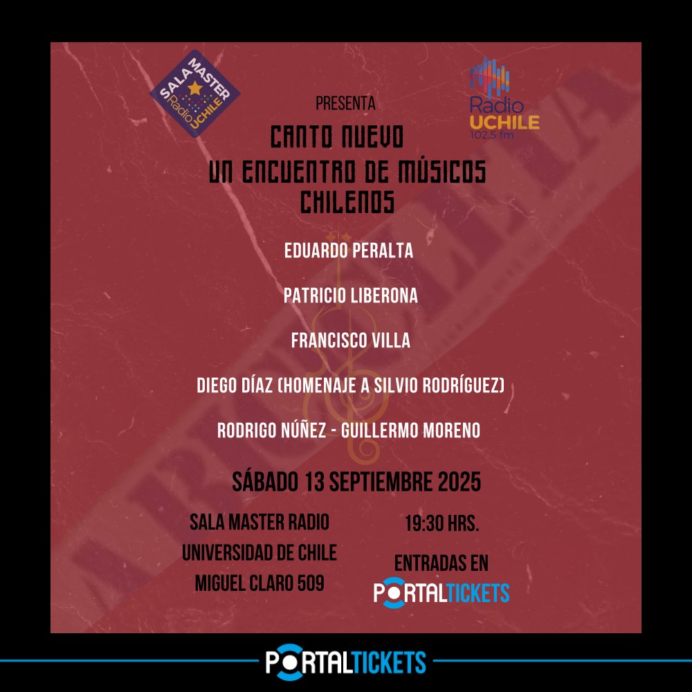 Flyer CANTO NUEVO: UN ENCUENTRO DE MÚSICOS CHILENOS EN SALA MASTER