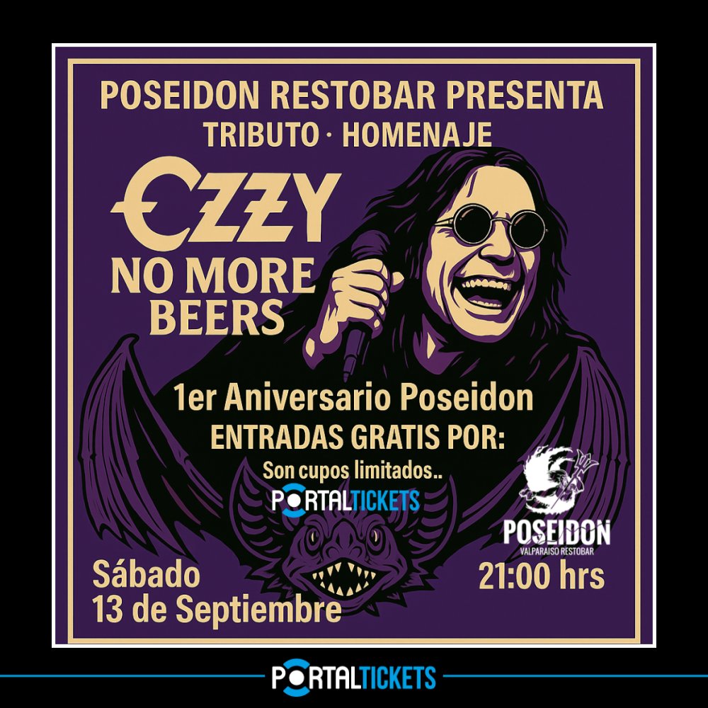 Flyer TRIBUTO A OZZY EN 1ER ANIVERSARIO POSEIDON, VALPARAÍSO