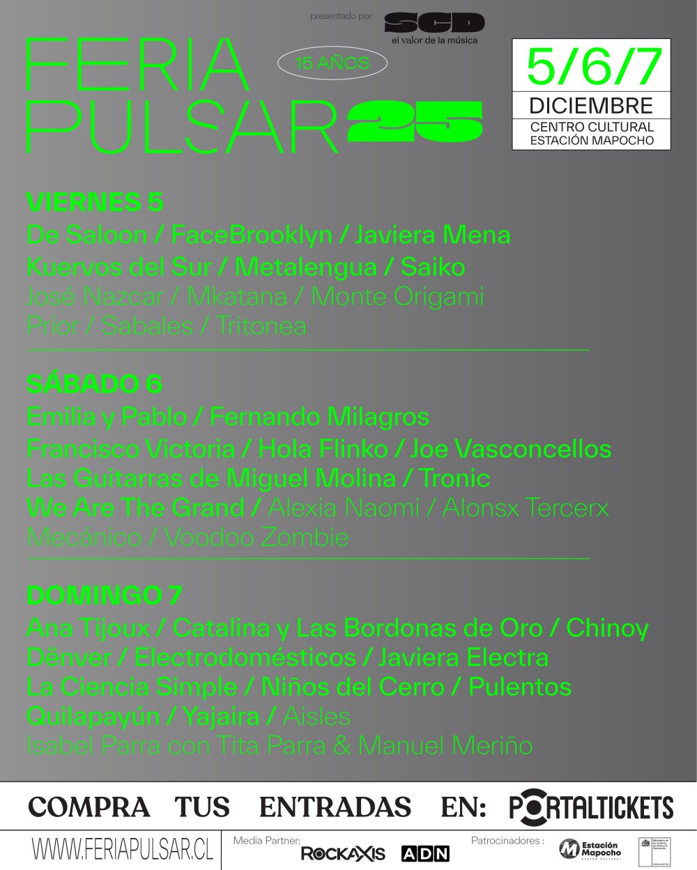 Flyer FERIA PULSAR 2025 - ESTACIÓN MAPOCHO - 5, 6 Y 7 DE DICIEMBRE