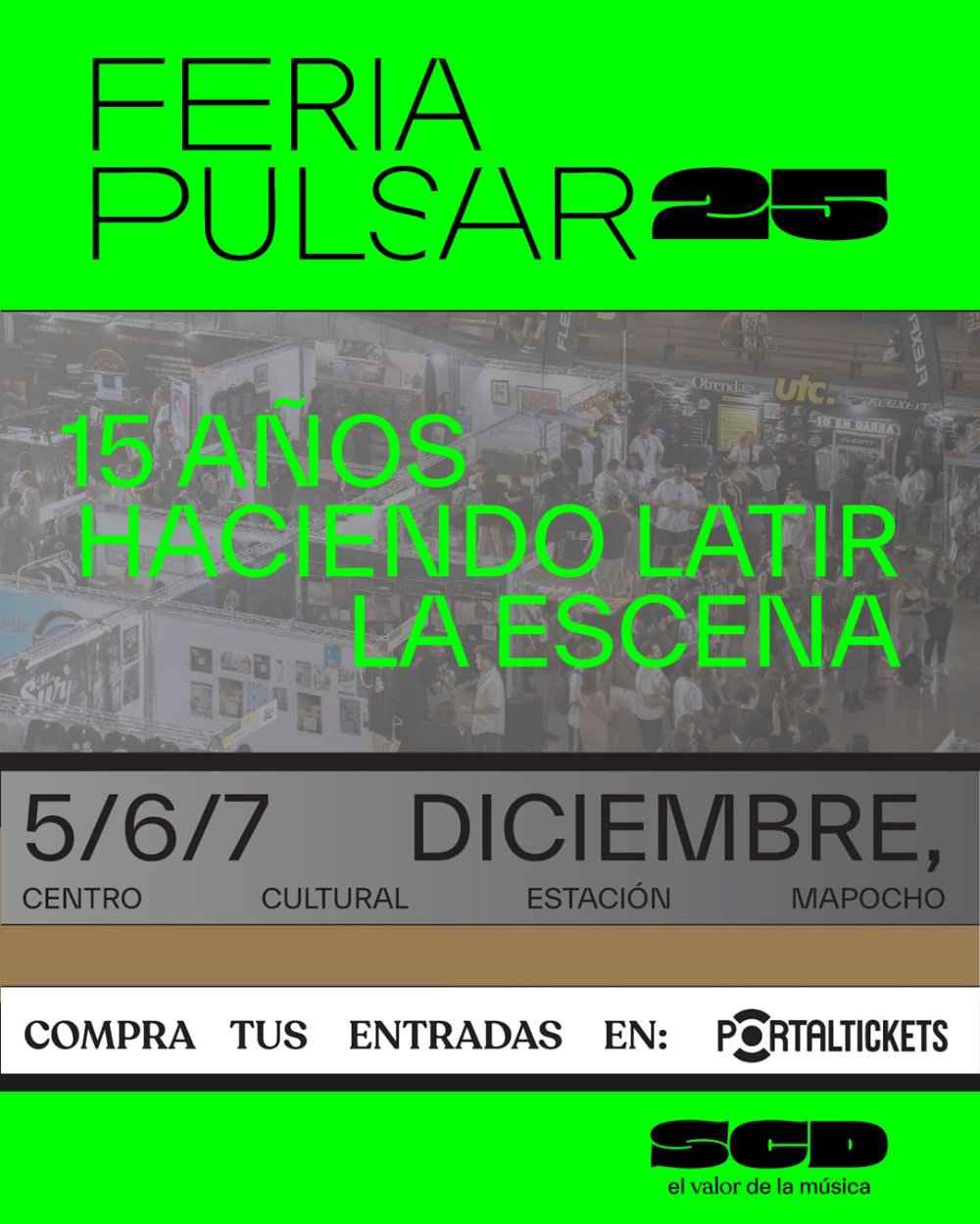 Flyer FERIA PULSAR 2025 - ESTACIÓN MAPOCHO - 5, 6 Y 7 DE DICIEMBRE