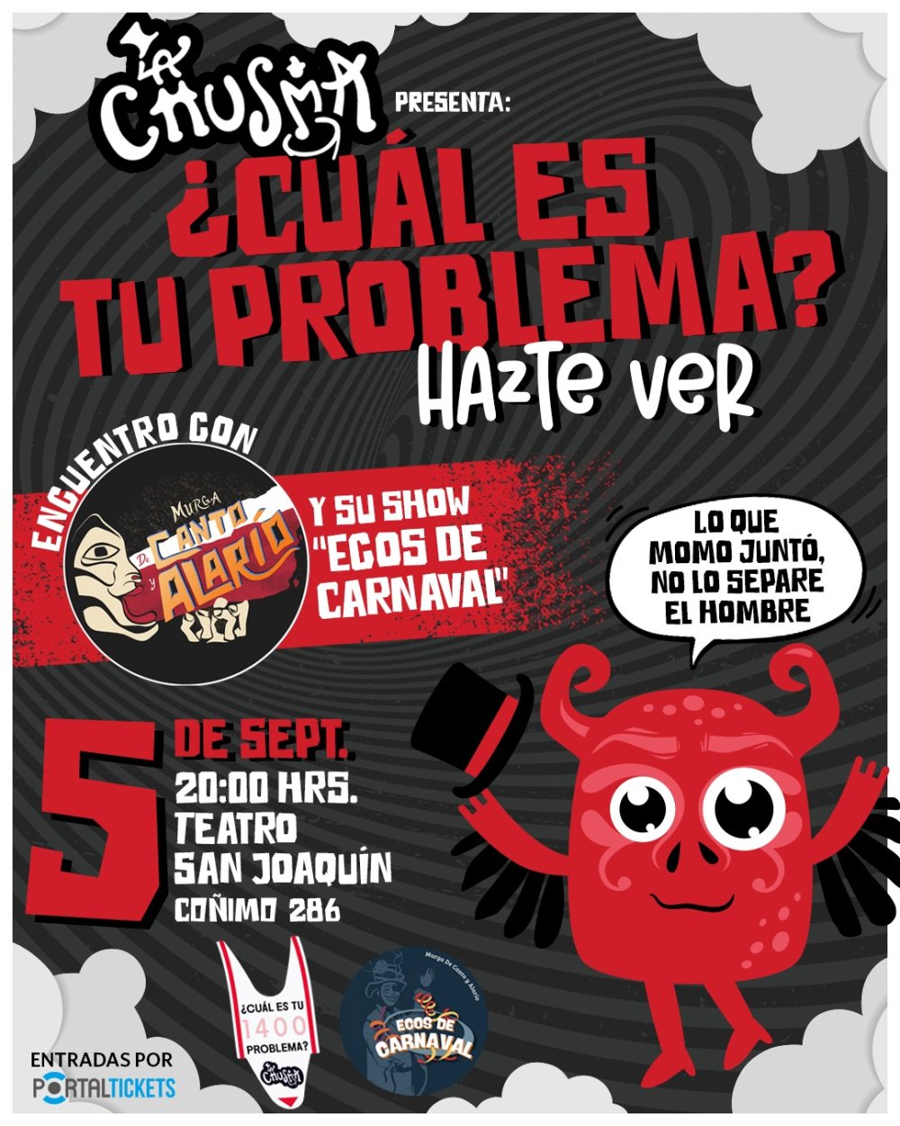 Flyer MURGA LA CHUSMA + MURGA DE CANTO Y ALARIO EN TEATRO MUNICIPAL SAN JOAQUIN