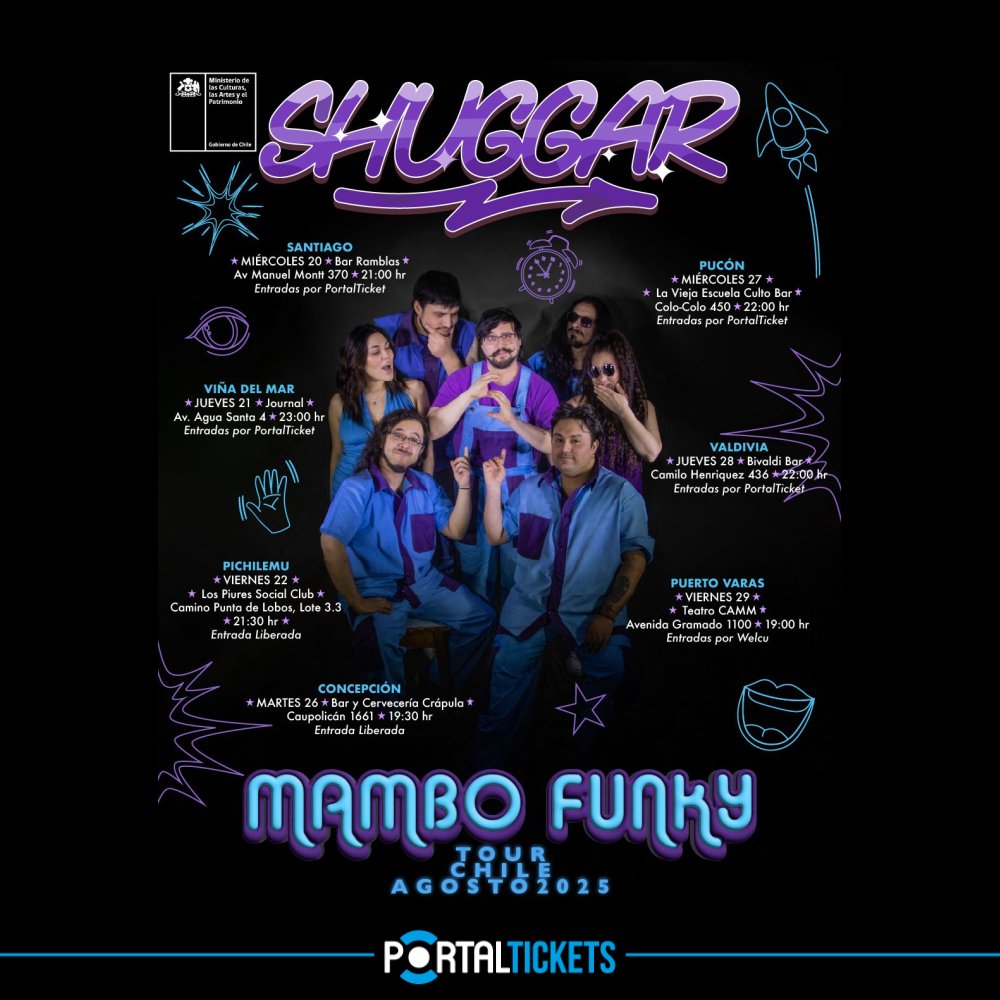 Flyer SHUGGAR EN LA VIEJA ESCUELA, PUCÓN (GIRA CHILE 2025)