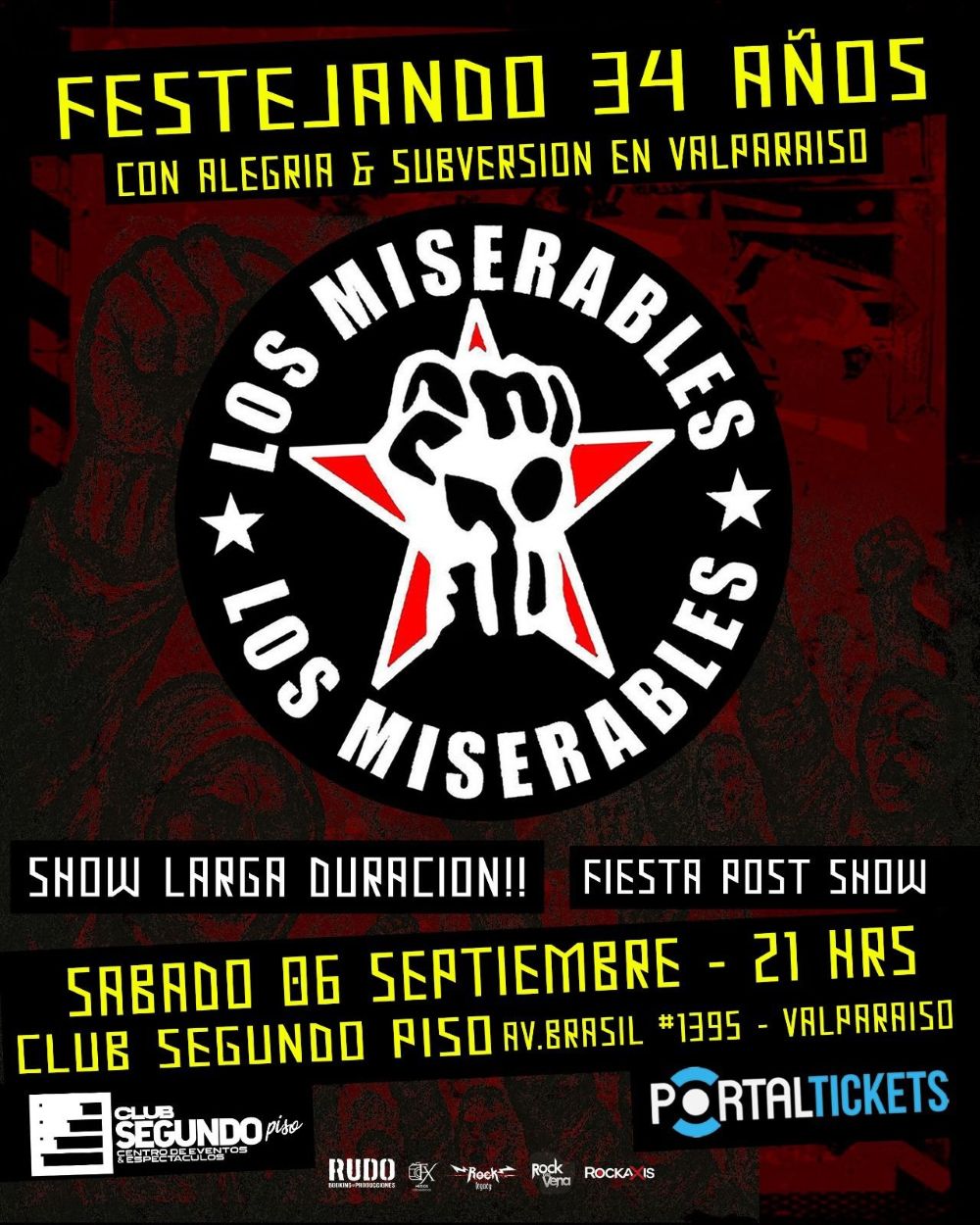 Flyer LOS MISERABLES EN CLUB SEGUNDO PISO, VALPARAÍSO