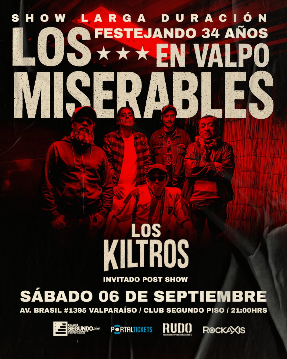 Flyer LOS MISERABLES EN CLUB SEGUNDO PISO, VALPARAÍSO