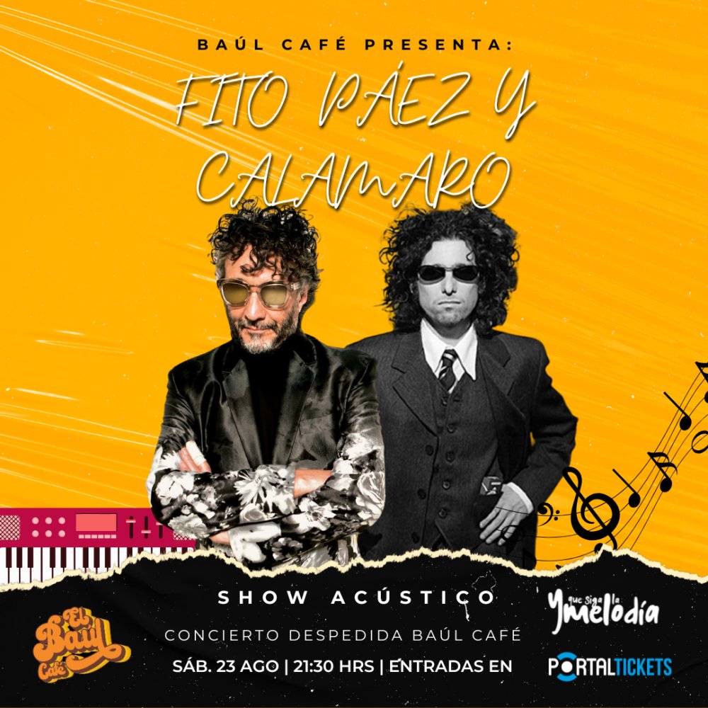 Flyer TRIBUTO A FITO PÁEZ Y ANDRÉS CALAMARO EN BAÚL CAFÉ, VIÑA DEL MAR