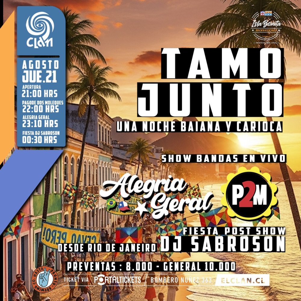 Flyer CLAN PRESENTA: TAMO JUNTO – NOCHE BAHIANA CARIOCA