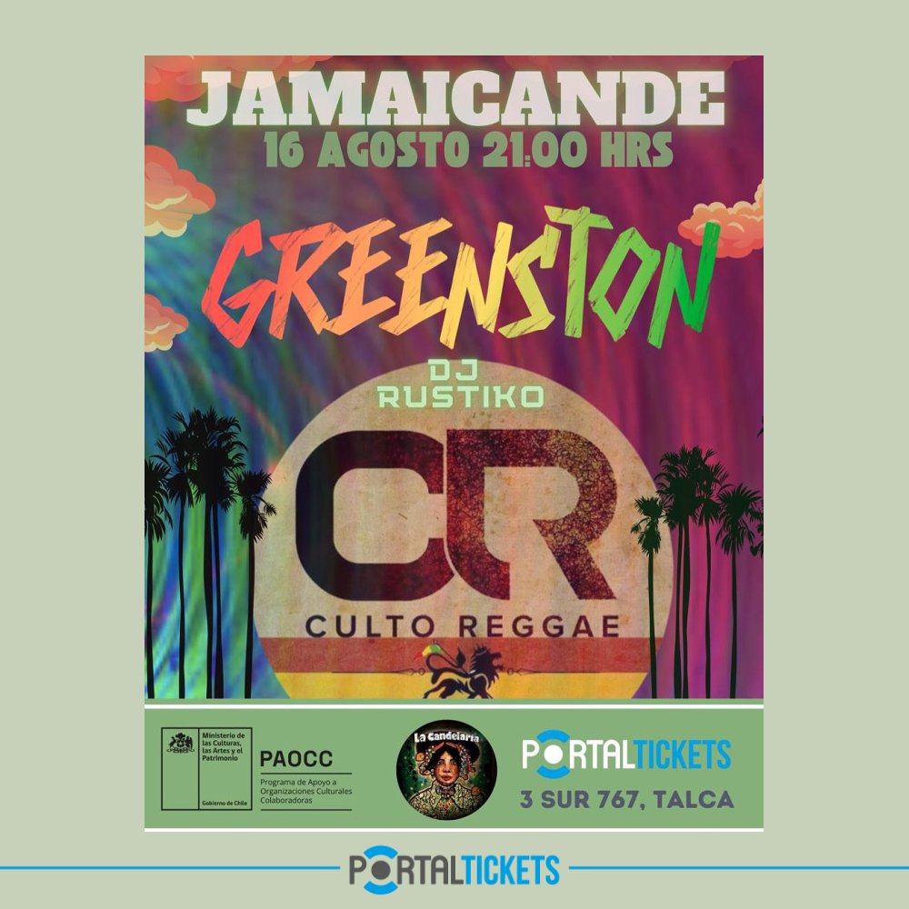 Flyer JAMAICANDE EN CC LA CANDELARIA, TALCA
