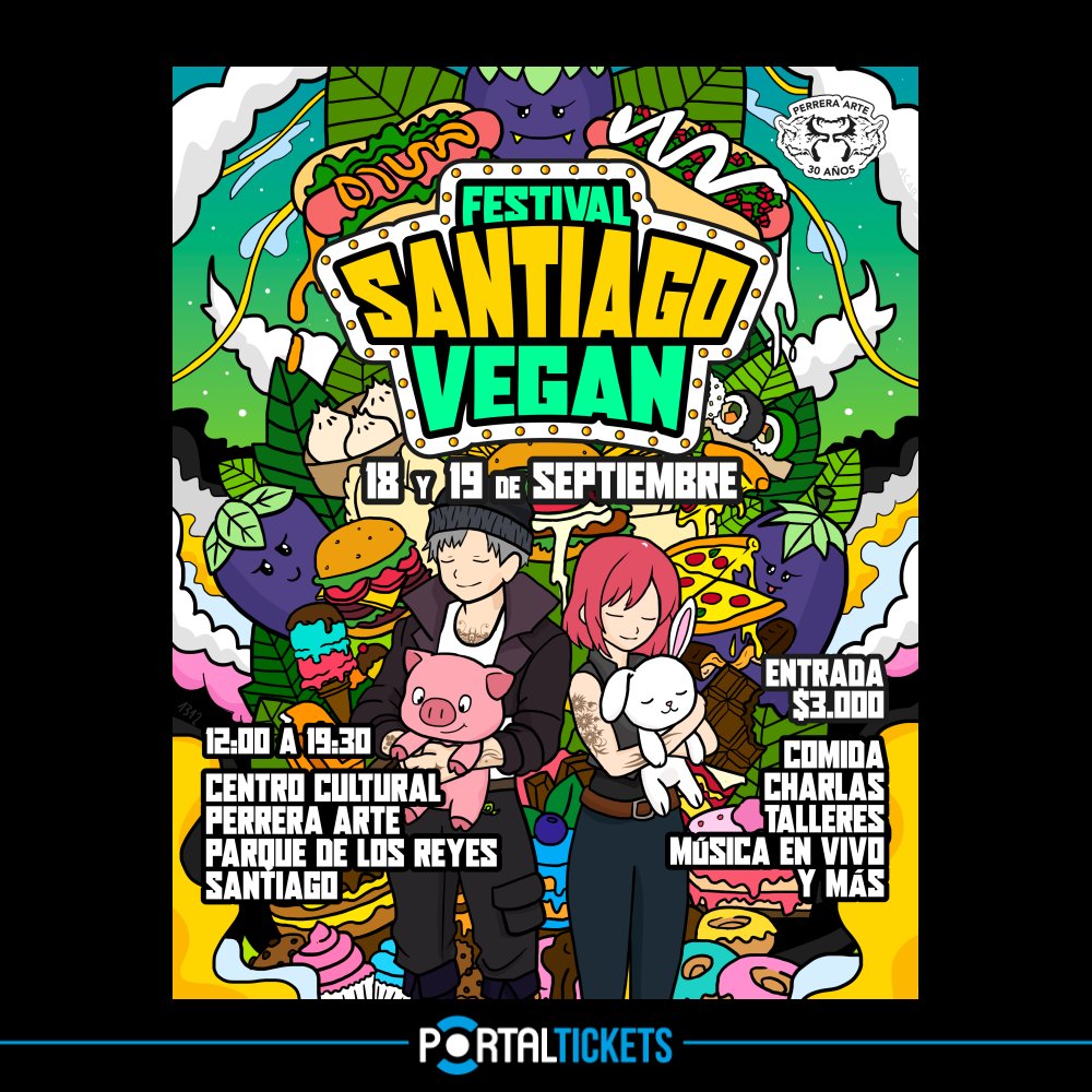 Flyer FESTIVAL SANTIAGO VEGAN - PERRERA ARTE PARQUE DE LOS REYES