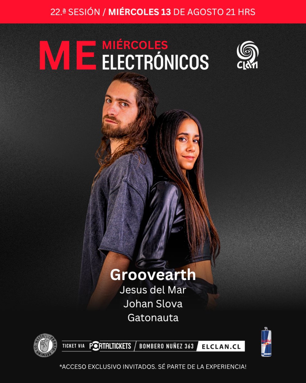 Flyer CLAN PRESENTA: MIÉRCOLES ELECTRÓNICOS :  GROOVEARTH - JESUS DEL MAR -  JOHAN SLOVA -  GATONAUTA
