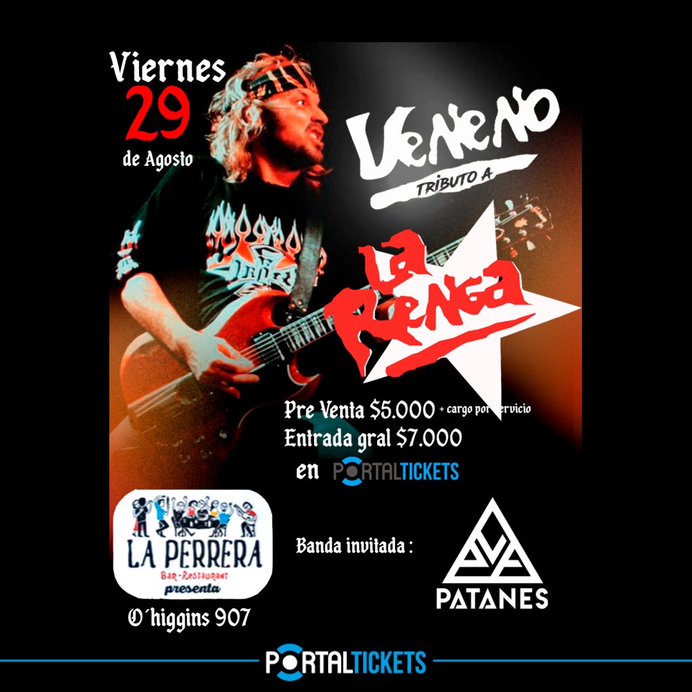 Flyer VENENO: TRIBUTO A LA RENGA EN LA PERRERA, TEMUCO